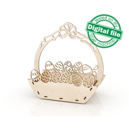 [00187437] DXF, SVG files for laser Easter basket with carved eggs and bow, Vector project, Glowforge, Material thickness 1/8 inch (3.2 mm)