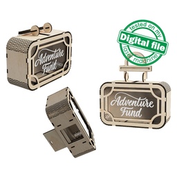 [7772775] DXF, SVG files for laser cutting Travel Fund Retro Suitcase, Adventure Piggy bank, Money Box, Vacation Coin, Savings, Adult Cash